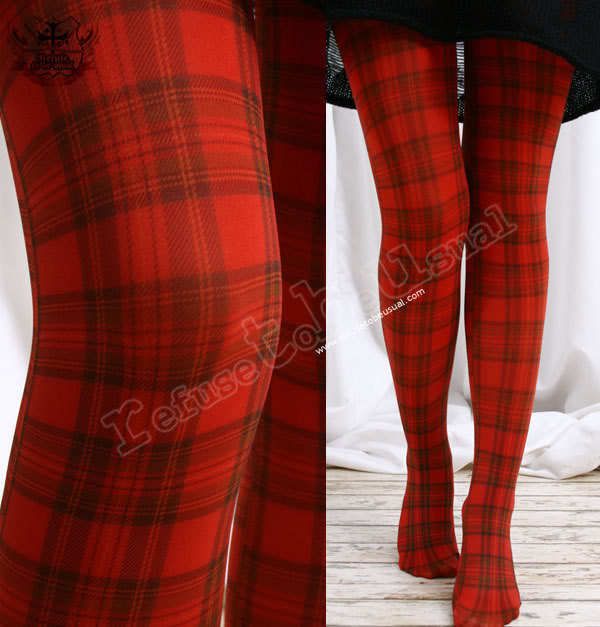 Punk OPAQUE Tights Pantyhose legging PLAID TARTAN RED  