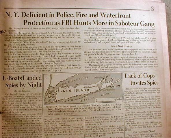   II newspaper 8 NAZI GERMANY Sabotage Agents land by sub & are CAPTURED