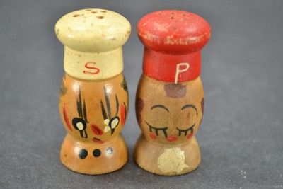 Wood Salty and Peppy Set Vintage Salt/Pepper Shakers  