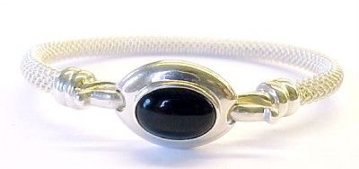 ESPO ~ Onyx / Sterling Silver Hinged Bangle Bracelet 7  