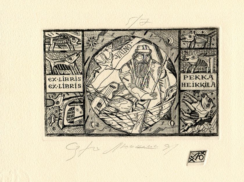 KALEVALA, Ex libris Etching by Yury Lyukshin, Russia  