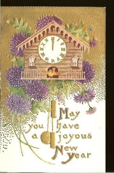 1909 Cuckoo Bird Clock New Year Vintage Postcard  