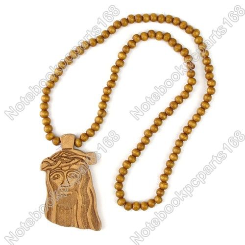 Wooden JESUS Piece Rosary Necklace CHRIST Pendant Chain  