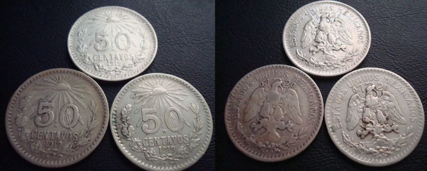 Mexico 3 Coins Silver 1919 1919 1919  Cir  