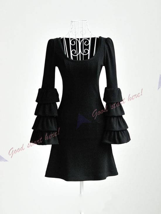   Elegant Long Pleated Tower Sleeve Knitting Party Slim Dress  