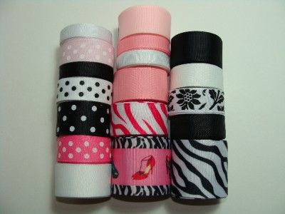 18Yards Pink Zebra High Heel Grosgrain Ribbon Lot  