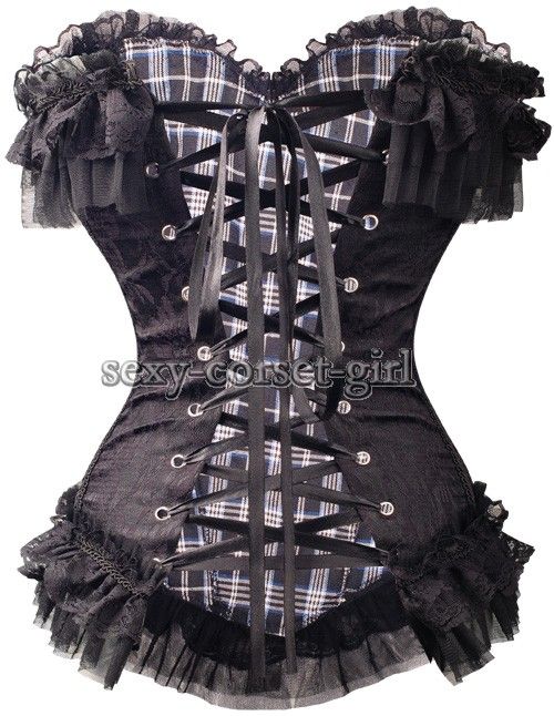 Gothic Black Lolita Corset with G String Victorian Bustier S 6XL A2771 