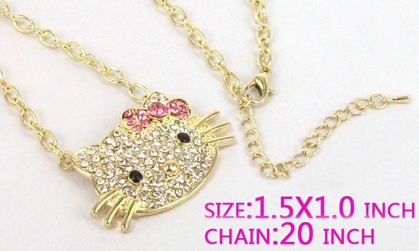 Cute Gold tone HelloKitty bow pendant necklace xmas gift  