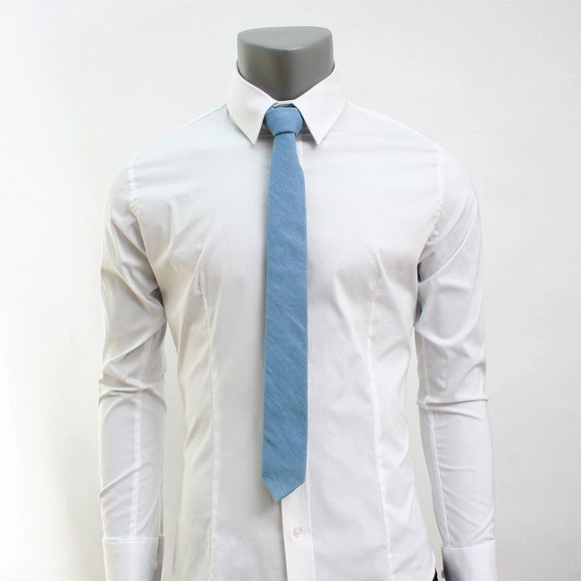   Vintage Skinny Slim Medium Blue Solid Denim Neckties 2.15  