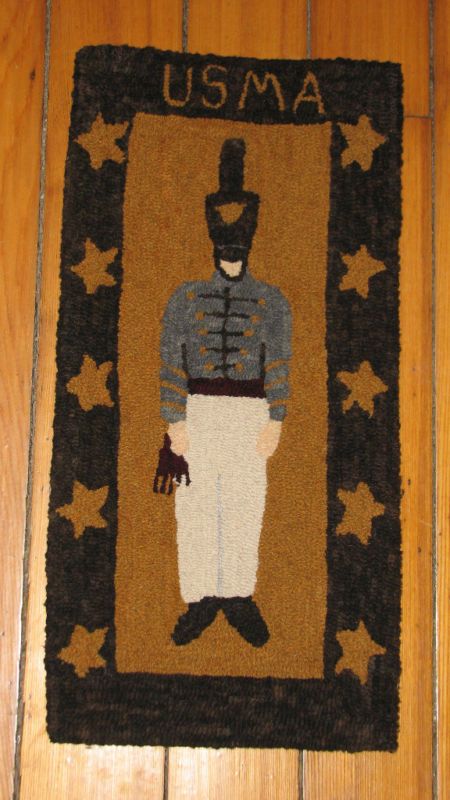 FOLKART HAND HOOKED WOOL RUG ~ USMA WEST POINT MILITARY  