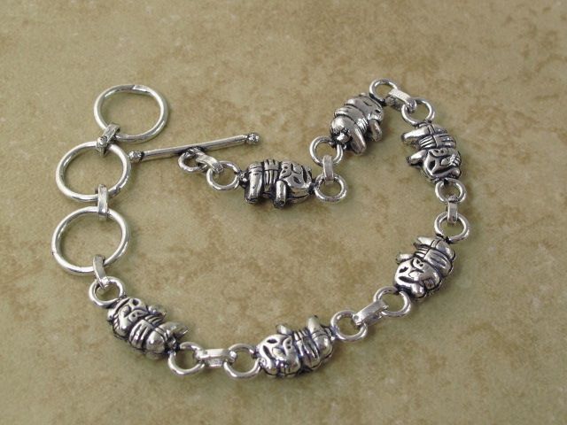 SILVER BRACELET (( 8 in)) ^^__  HANDCRAFTED  accent   elephants 