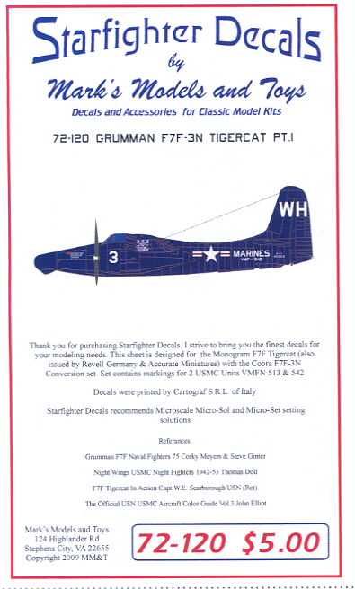 Starfighter Decals 1/72 GRUMMAN F7F 3N TIGERCAT Korea  