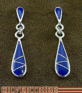 Lapis Inlay & Sterling Silver Post Dangle Earrings  