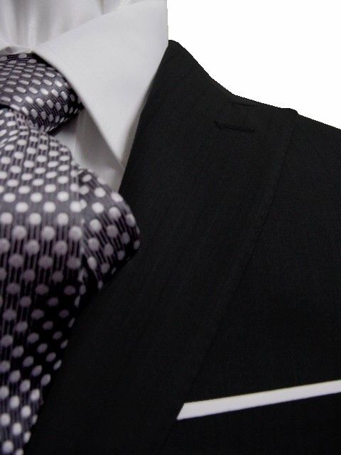   MENS SUIT BLACK SHADOW STRIPES 44S 44 S FREE SHIP HEM & TIE  