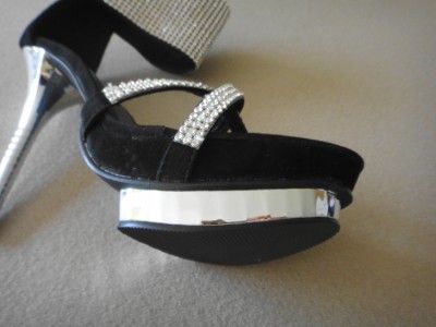 Prom Bridal Club Rhinestone Cuff Black Bling Stiletto Platform Heels 