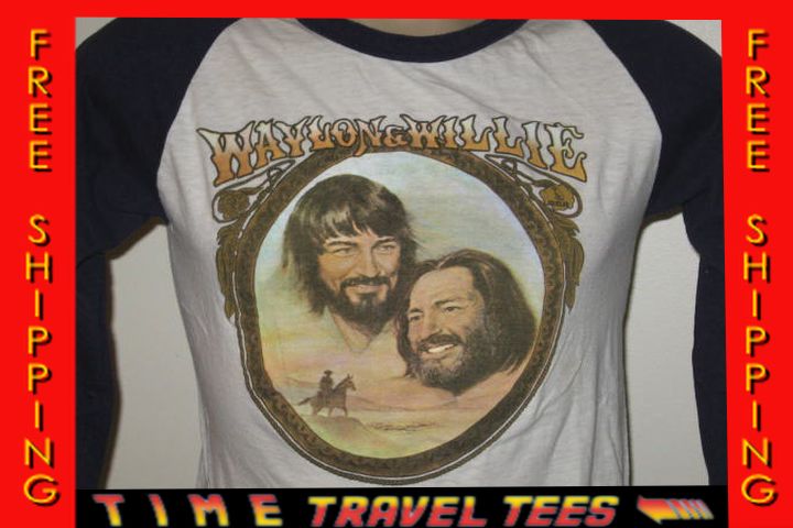 vintage 70s WAYLON JENNINGS & WILLIE NELSON RAGLAN T Shirt SMALL 