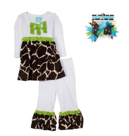 Mud Pie Baby Girls Wild Child Giraffe Disco Pants Shirt Outfit Set 