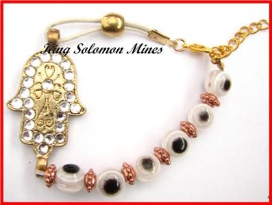 HAMSA WHITE STONES GP BRACELET KABALAH EVIL EYE JUDAICA  