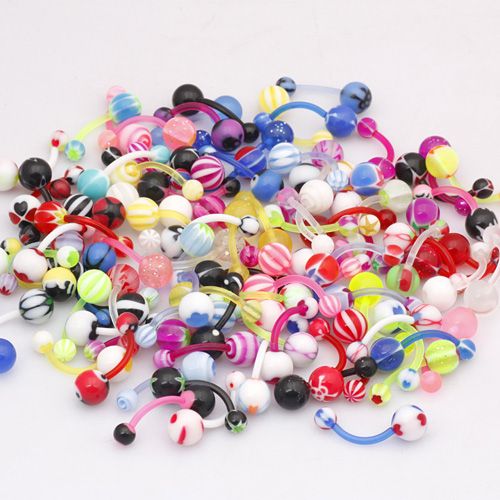 Wholesale 100pcs Different UV Flexible Navel Belly Bars Rings Body 