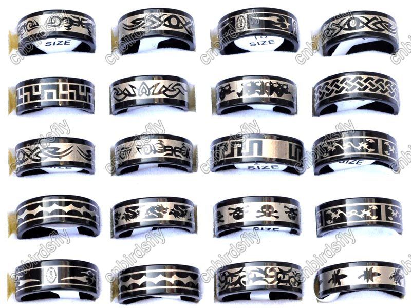 Wholesale lots 25 black laser stainless steel Rings  