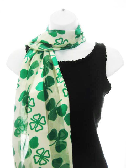 NEW SHAMROCK CLOVER SCARF ST PATRICK IRISH BLACK GREEN  