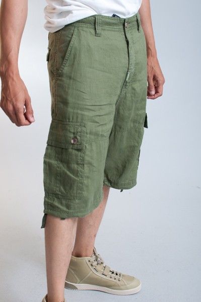   MENS LRG OLIVE GREEN SWIM IN LINEN BAGGY HIP HOP CARGO SHORTS SIZE 36