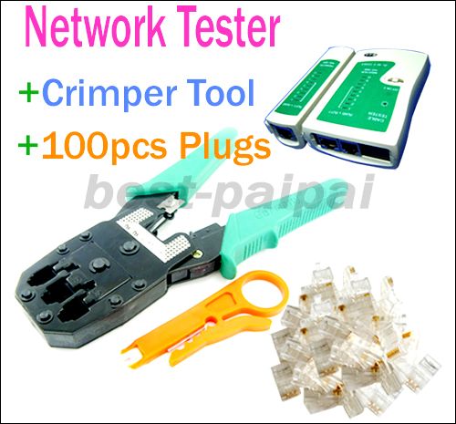 Network Crimper Connector 100 RJ45 CAT5 Cable Tester 79  