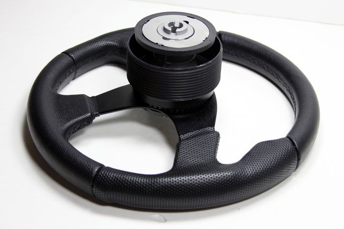 Black Stitch Leather Steering Wheel+HUB+Black Button Honda CRX/Integra