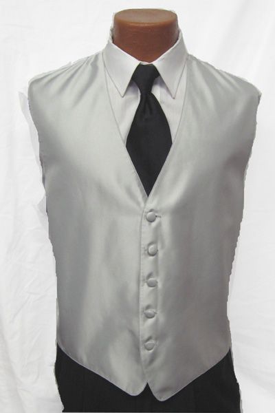 Mens Silver Solid Fusion Open Back Vest Wedding 5XL  