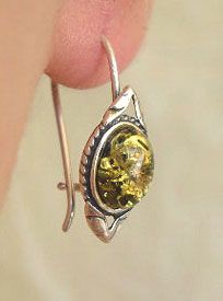 BALTIC HONEY or GREEN AMBER & STERLING SILVER EURO HOOK EARRINGS 