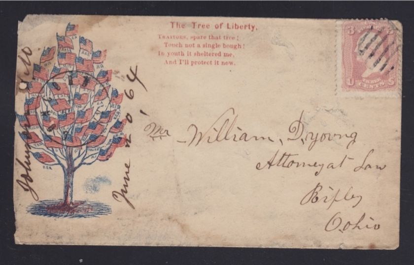 USA 1864 TREE OF LIBERTY CIVIL WAR PATRIOTIC COVER JOHNSON KENTUCKY 