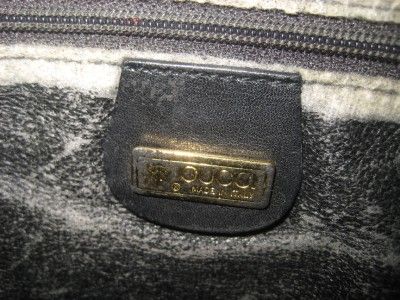 GUCCI Vintage GG Black Waxed Canvas Leather Satchel Saddle Bag Purse 