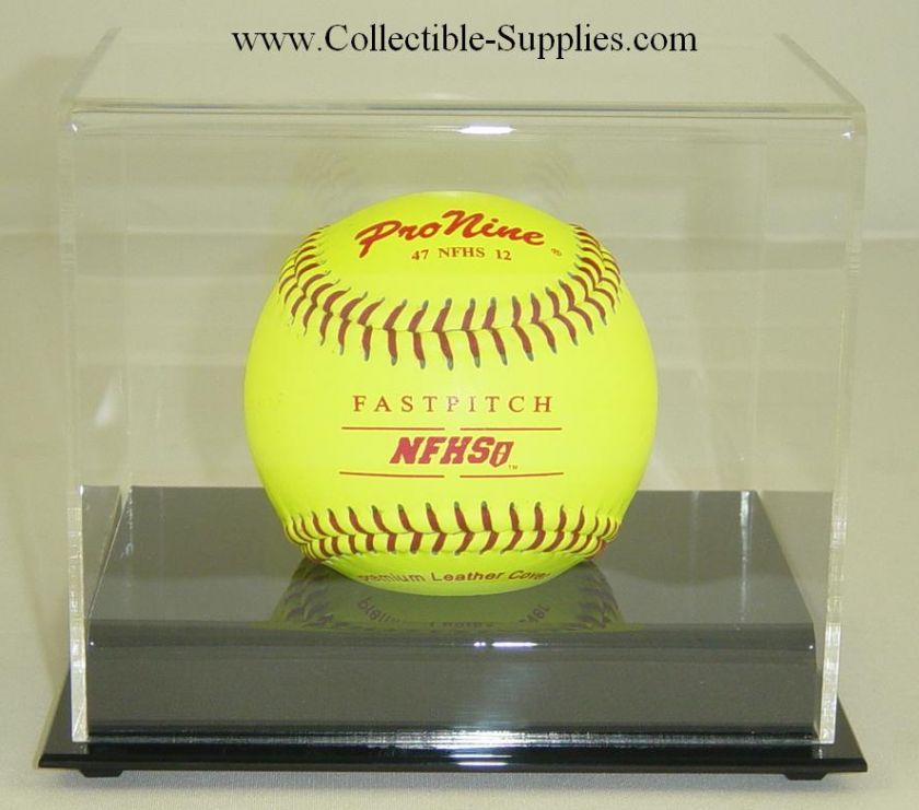 NEW DELUXE SOFTBALL DISPLAY CASE HOLDER w/ BLACK BASE  