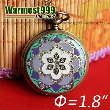   Crystal Colorful Quartz Pocket Watch Pendant Necklace New HB269  