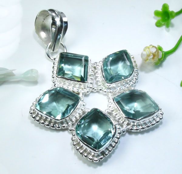 BLUE TOPAZ SILVER PENDANT 2 1/2; S5591  