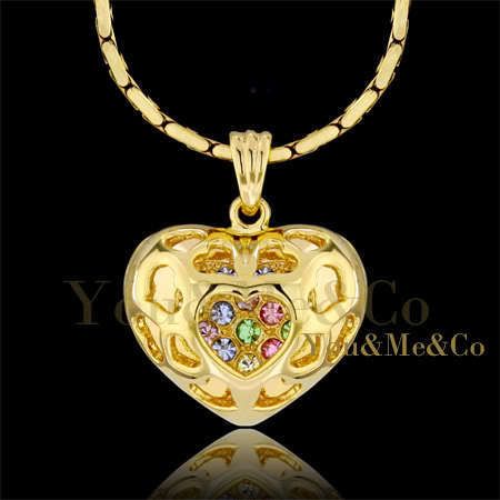 18k Yellow Gold EP Brilliant Cut Multistones Crystal HEART Pendant 