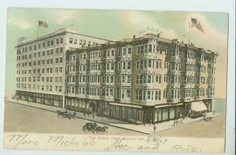 033006 HORSE & BUGGY @ NEW ALBANY HOTEL DENVER CO 1907 POSTCARD 