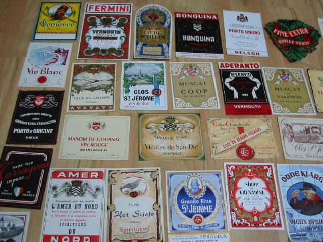 100 Assorted 1930s 50s European WINE & LIQUOR LABELS  