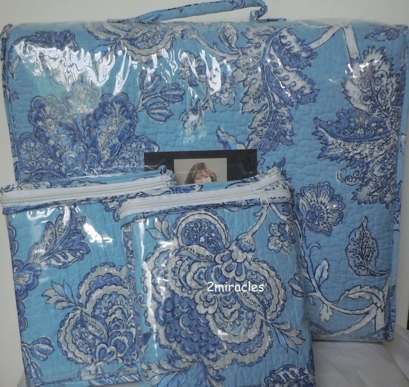 NWT VALERIE BERTINELLI 3 PIECE FULL QUEEN QUILT SET BLUE PAISLEY 