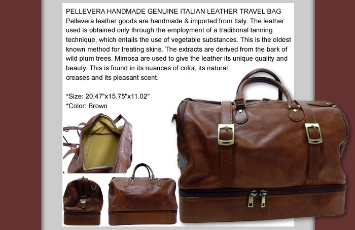 PELLEVERA ITALIAN LEATHER TRAVEL BAG LUGGAGE BRN p82964  