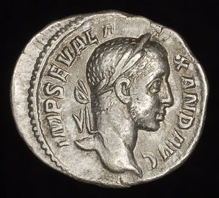 Ancient Roman Silver Denarius coin of Severus Alexander  