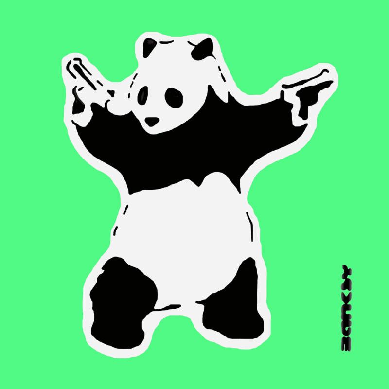 BANKSY PANDA WITH GUNS Urban Art, 24x24 Canvas  