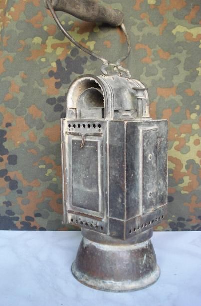 WWII ORIGINAL GERMAN BRONZE CARBIDE LANTERN – MARKED  