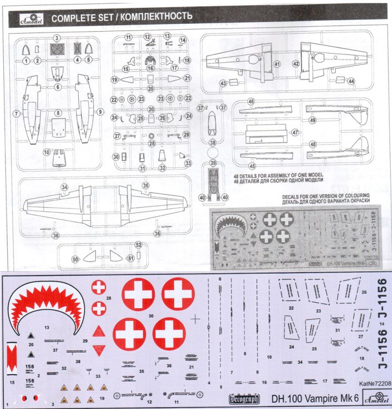 Amodel 72208 D.H.100 Vampire Mk6 RAF jet fighter 1/72  