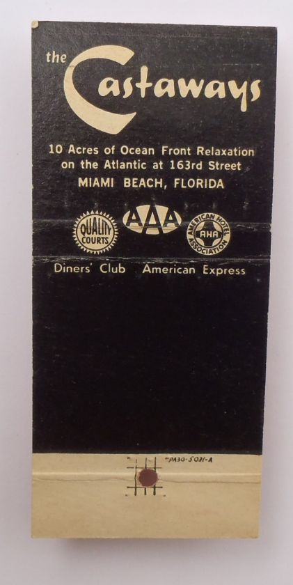 1960s Matchbook The Castaways Wreck Bar Miami Beach FL Dade Co Florida