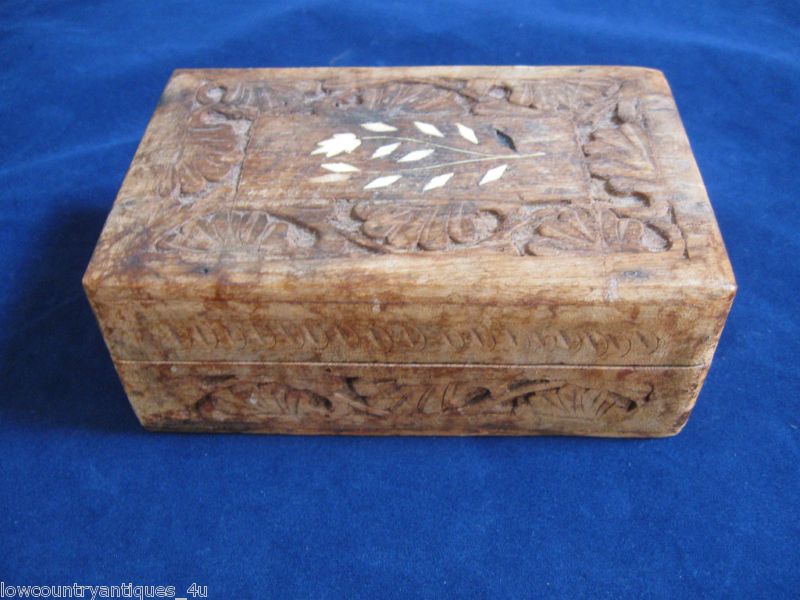 Soft Wood Hand Carved Trinket Jewelry Box Inlay India  