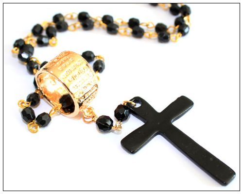 Black cross cool designs pendant bead rosary necklace long chain for 