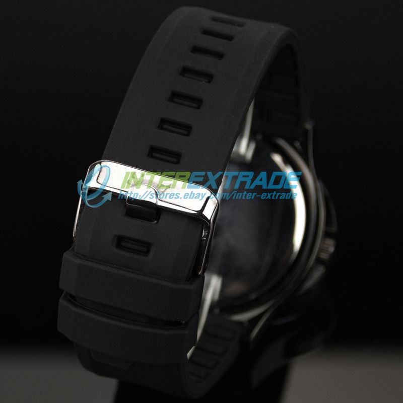   Black Casing Baseball Racing Sport Silicone Rubber Band Mens Watches