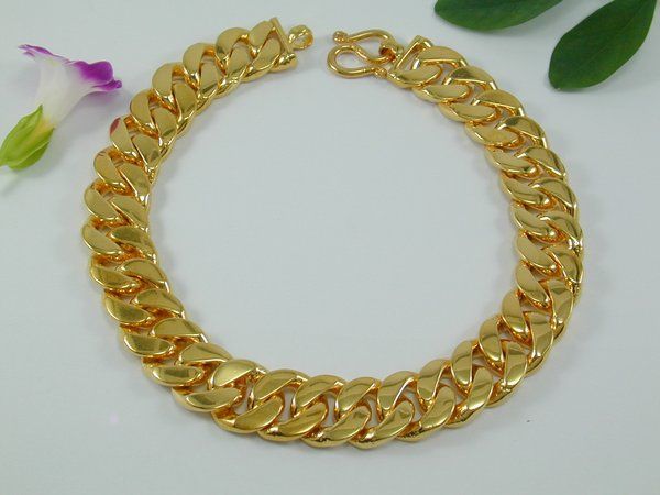 MENS CURB Link 24K Gold GP Baht Thai Bracelet 8 9.75  