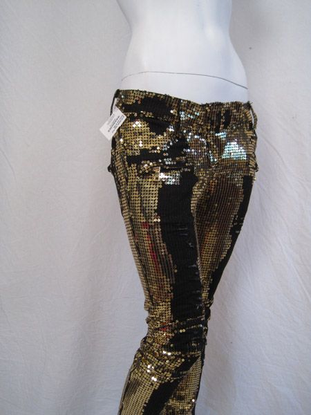 4135 BALMAIN Jeans Runway Pants Sequined Paris 36 XS S #000851  